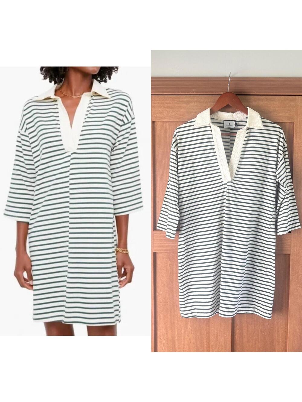 Tuckernuck Ashton Knit Polo Mini Dress Green & Cream Striped Womens Size XS